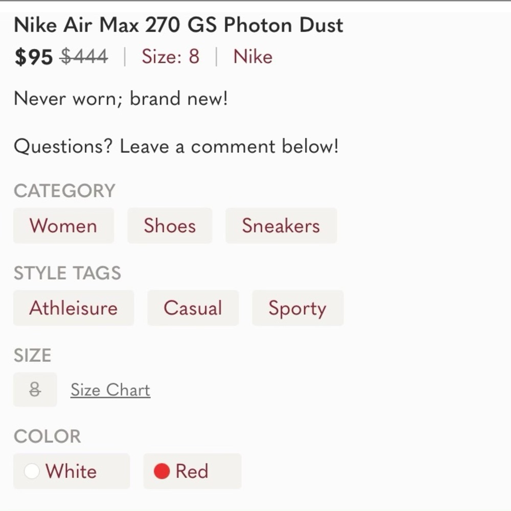 Nike Air Max 270 GS Photon Dust; Never worn; brand new!
